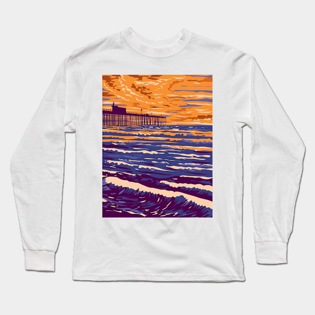 Pismo Beach Pier in Pismo Beach California WPA Poster Art Long Sleeve T-Shirt by retrovectors